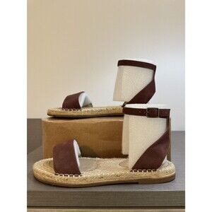 Eileen Fisher Mahogany Nubuck Leather MIKE Sandals Sz 8 Jute Espadrilles